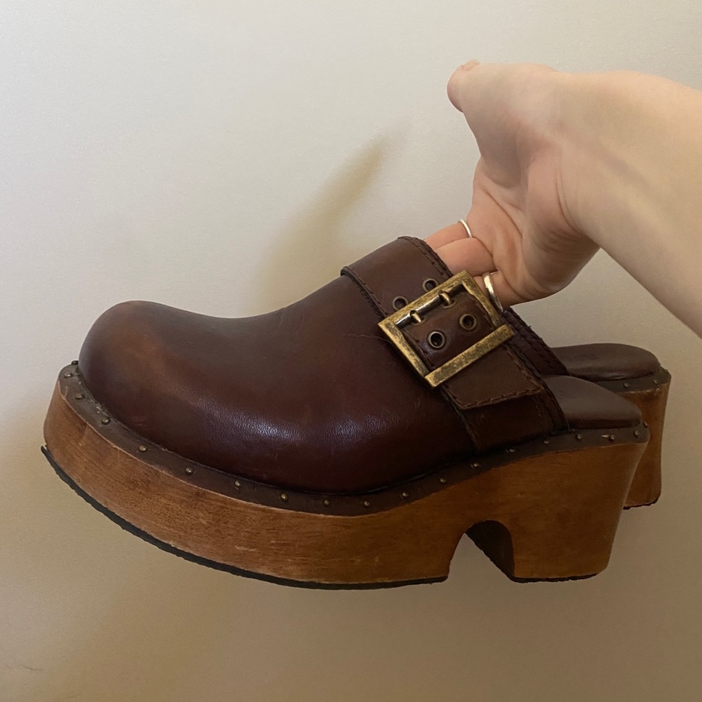 Vintage Rinaldi leather and wood clogs